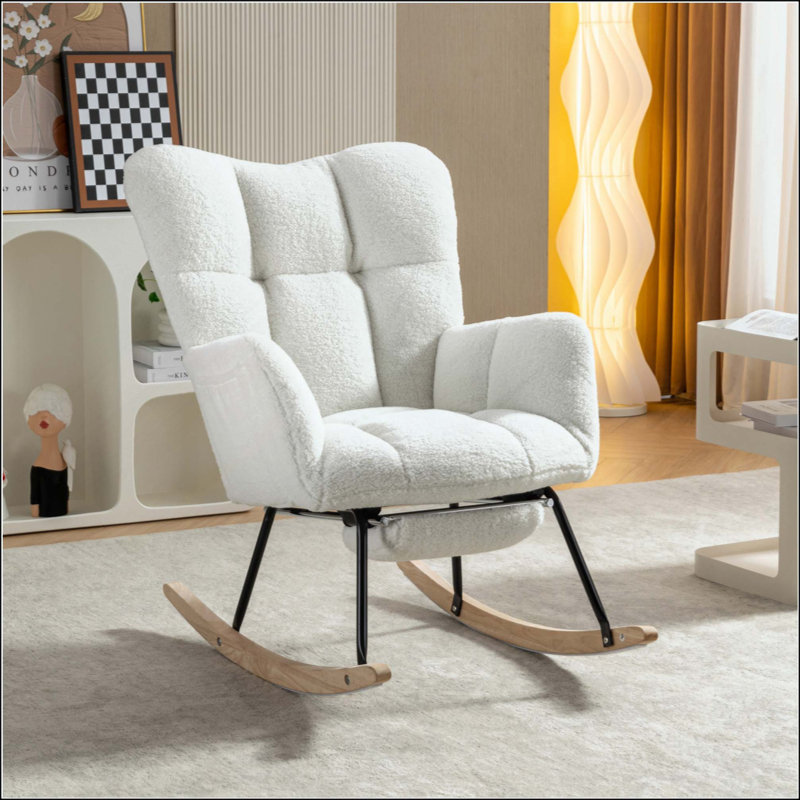 Chaise berçante en tissu Teddy, Ivoire ivoire