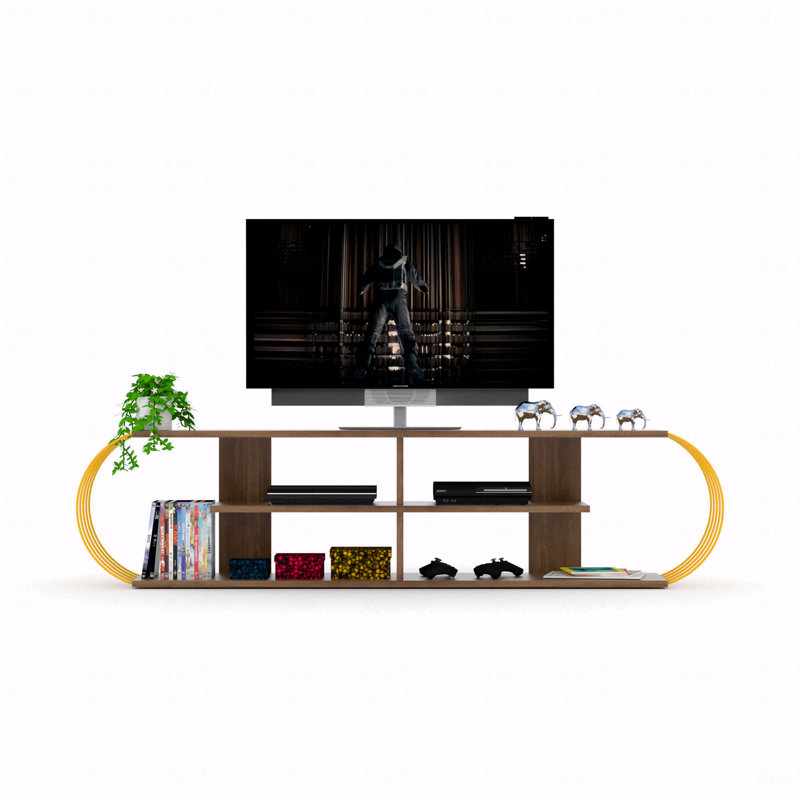 Meuble télé 68 po Mid Century Modern, Brun / or