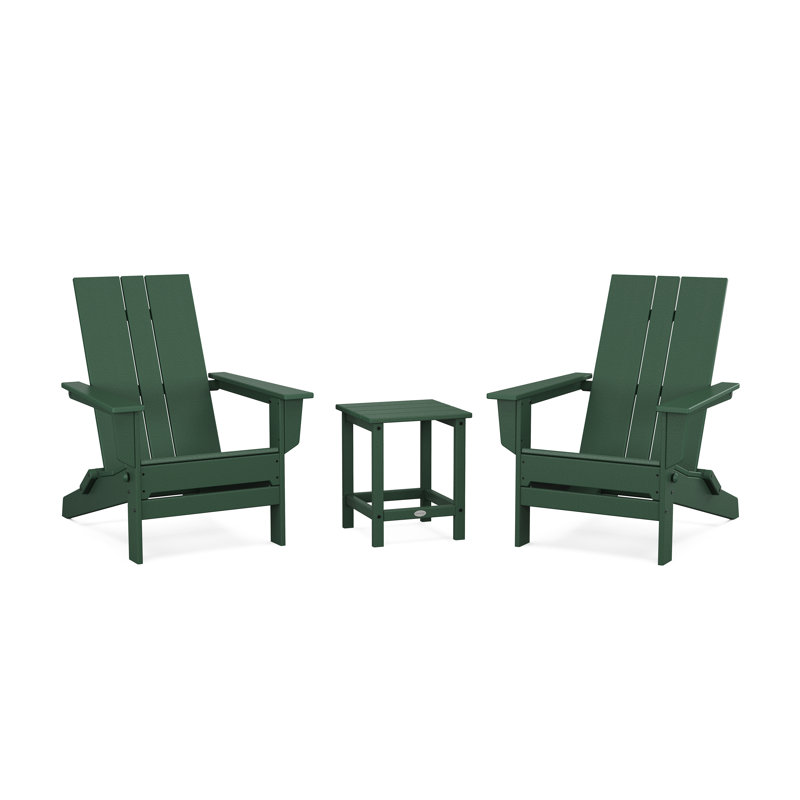 POLYWOOD by AllModern Foldable Outdoor Adirondack Chair With Table, Green
