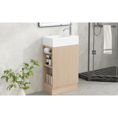 Natural 18.6-Inch Bathroom Vanity With Sink, Cabinet, Toilet Paper Holder, Shelf, Left Or Right Sink Location, Freestanding Placement, Design
