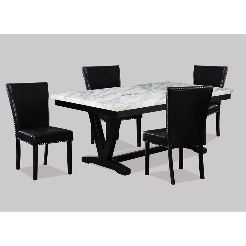 Chaises de salle à manger en similicuir noir, 2 pièces, garniture cloutée, pieds fuselés, chaises élégantes contemporaines avec revêtement, couleur Congruity