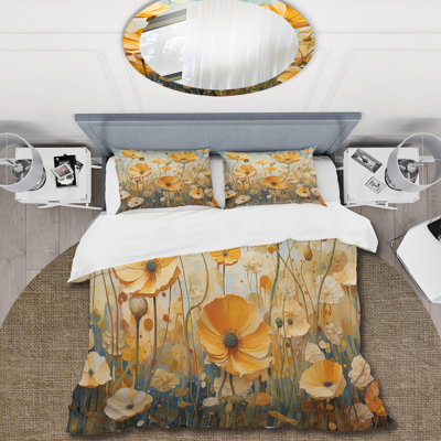 Ensemble de housse de couette jaune et vert Poppy Meadows 2 - Poppies