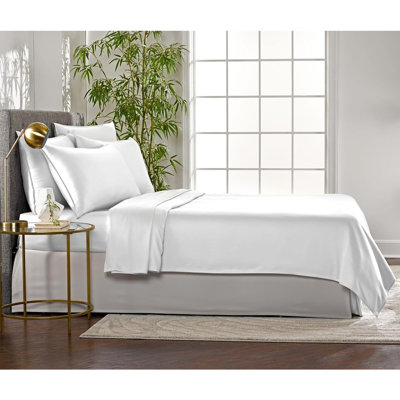 Ensemble de draps pour lit Queen, 100 % viscose biologique provenant du bambou, luxueusement doux et rafraîchissant, double couture, blanc