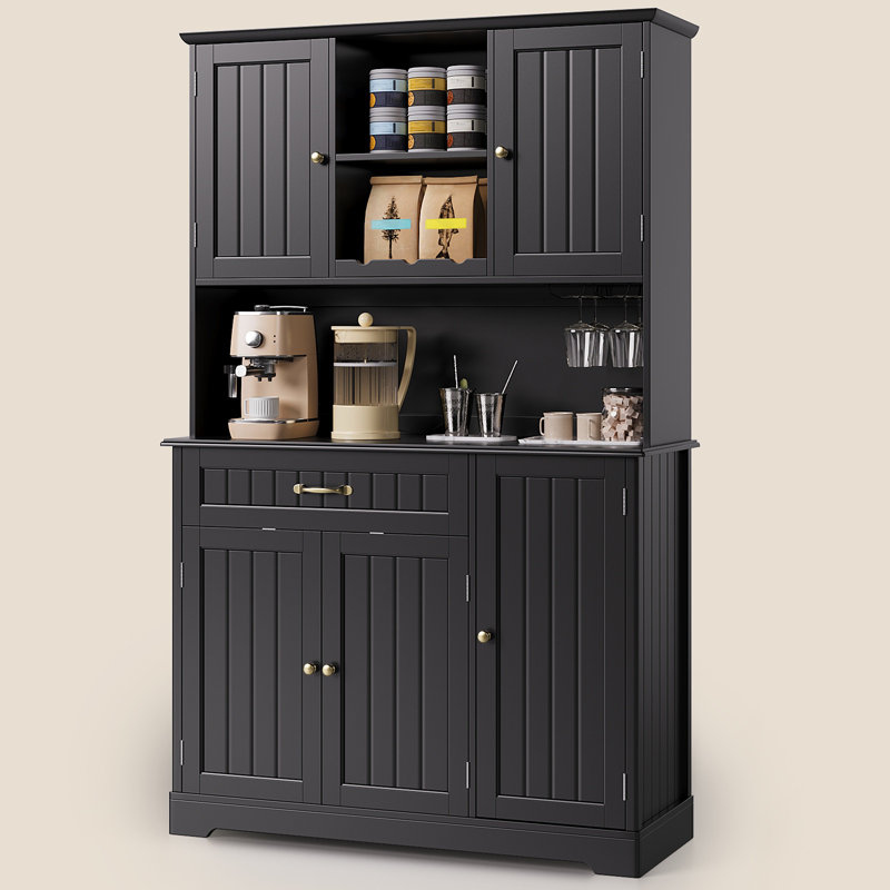 Garde-manger autoportant 67,7 po avec 5 portes et tablettes ouvertes, Noir