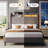 Corduroy Upholstered Wingback Queen Size Platform Bed Frame, Charging Station, LED Lights-2005853182-2005853170