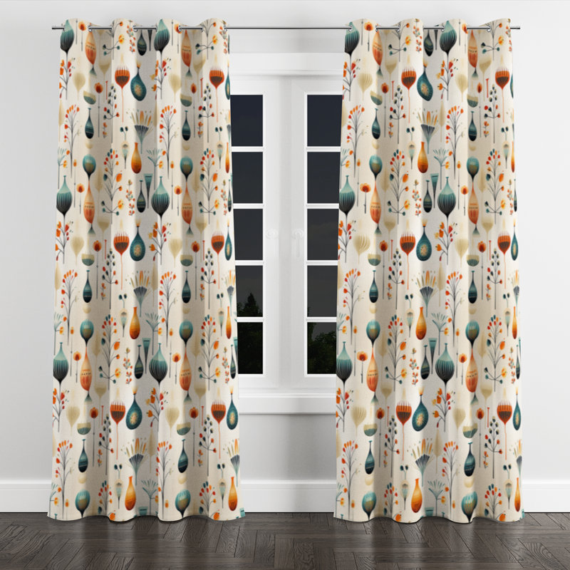 Scandinavian Midcentury Delight I - Rideau occultant avec œillets Mid-Century - 1 panneau, L 52 po x L 108 po
