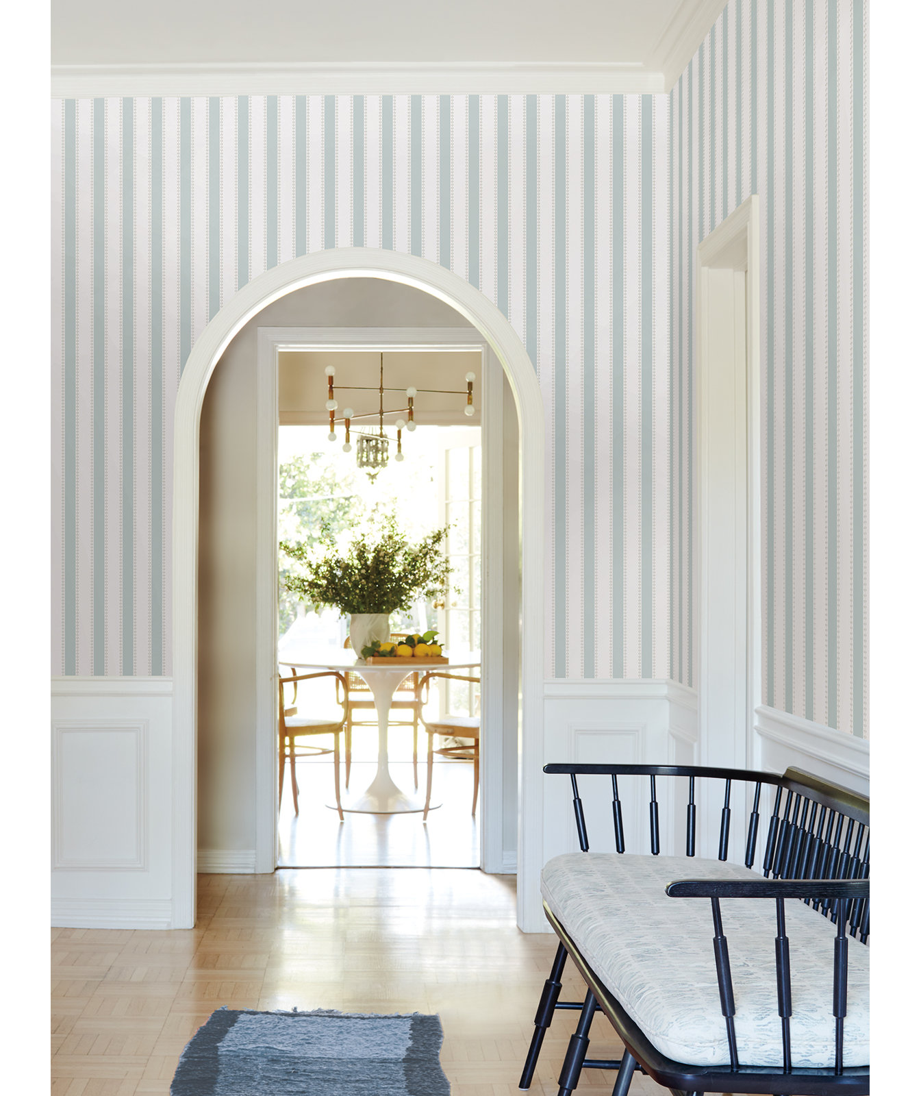 Awning Stripe Wallpaper Double Roll, Light Blue