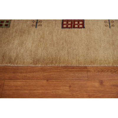 Tapis brun / vert / rouge en laine noué à la main de conception unique 6 pi 9 po x 9 pi 10 po New Age