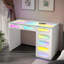 Bureau de meuble-lavabo avec lumières RVB couleur 7 tiroirs ovales en verre avec poignées en cristal Type C et chargeur USB pour la chambre à coucher