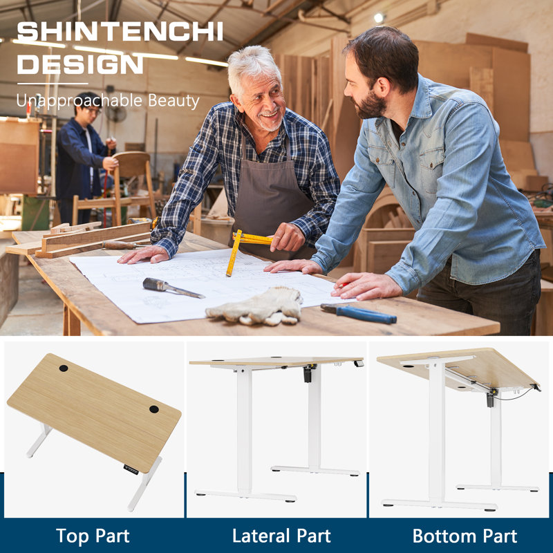 Bureau debout à hauteur réglable Leshae pour bureau à domicile, H 45,2 po x l 55 po x P 24 po, Jaune/blanc
