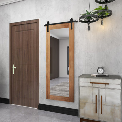 Miroir mural en bois avec tige de suspension en métal