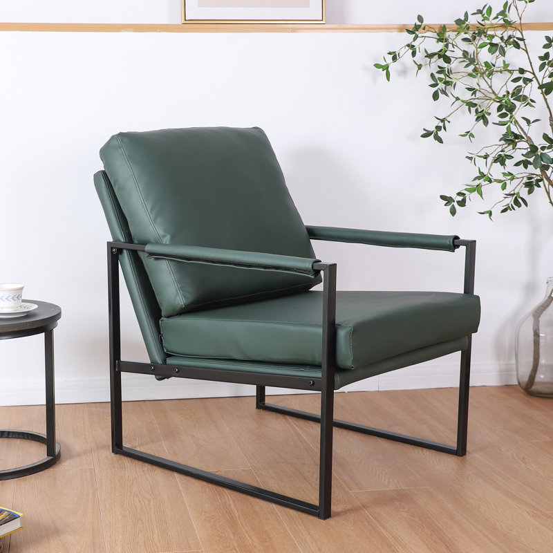 Upholstered Armchair, Dark Green Faux Leather