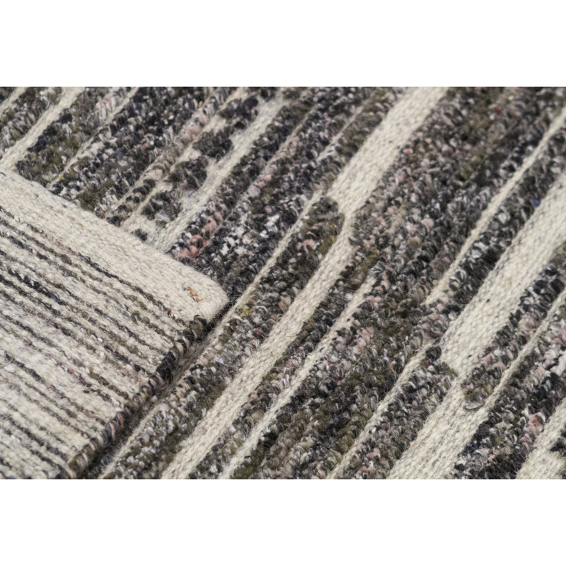 Striped Area Rug in Gray/Ivory, Rectangle 9' x 12'
