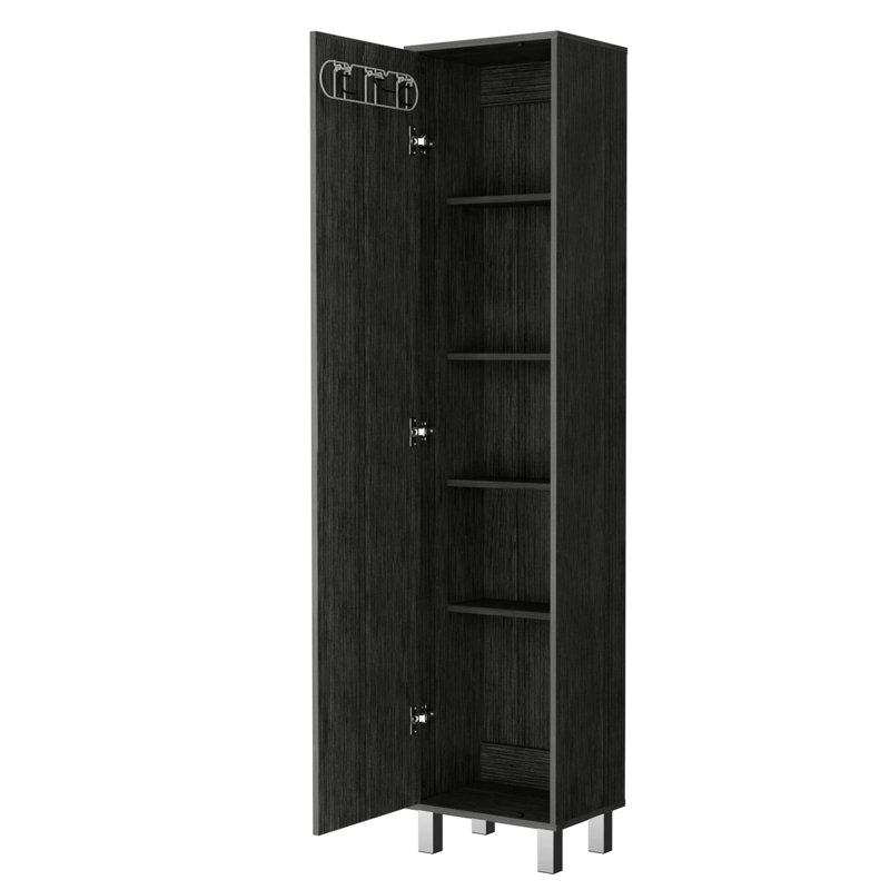 Rangement ergonomique dans une armoire en chêne - 5 tablettes, solution de suspension de balai, rangement efficace pour plus d'espace