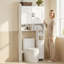 Armoire de rangement au-dessus de la toilette avec 2 portes de grange, support pour papier hygiénique, tablette de salle de bain autoportante, blanc, pour salle de bain