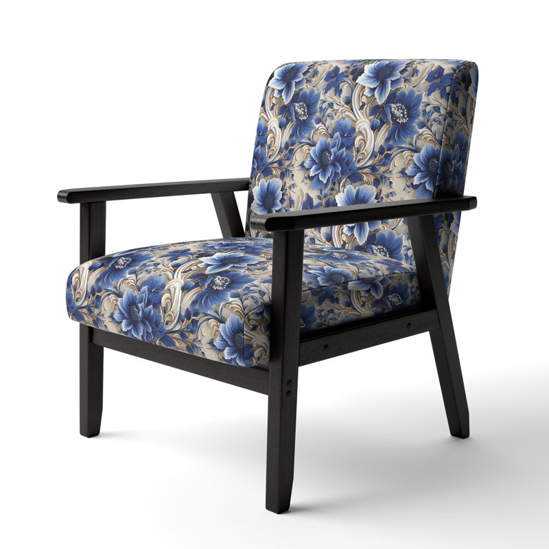 Chaise d'appoint florale Cobalt, Motif floral cobalt bleu et blanc victorien III
