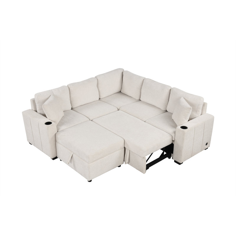 Canapé-lit modulaire convertible en L 84,7 po, Beige
