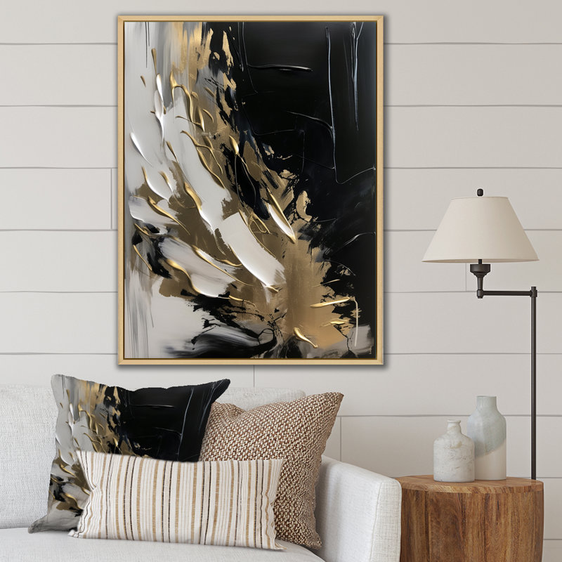 Organic Bliss Minimal Abstract Gold and Black - Art abstrait, peinture murale, H 32 po x l 24 po x P 1 po