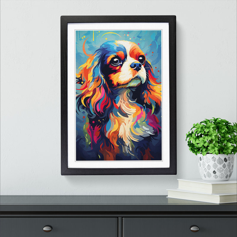 Cavalier King Charles Spaniel Futurism No.3 - Single Picture Frame Print on Wood, Black Framed, 64cm H x 46cm W x 2cm D