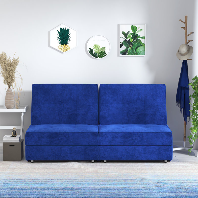 Barboaz 63.78'' Armless Reclining Loveseat, Blue Revolution Performance Fabrics