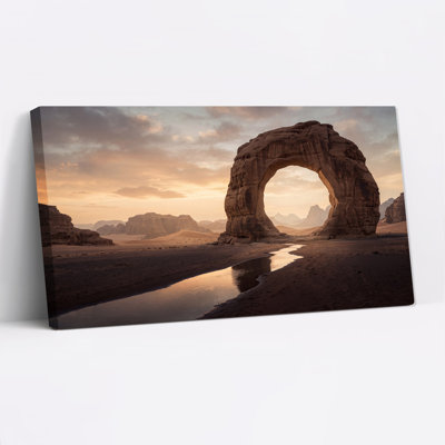 «Natural Sandstone Arch Over Desert Stream at Sunset», art mural