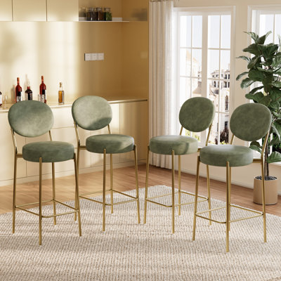 Ensemble de 4 tabourets de comptoir de bar, pieds en tissu d'ameublement dorés pour la cuisine
