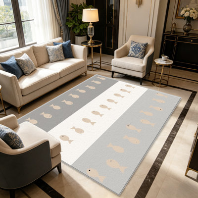 Tapis 1PC à motif de poisson minimal, élégant tapis décoratif polyvalent, facile à nettoyer et à entretenir, pièce de mobilier idéale pour la chambre à coucher, le salon, le couloir, le vestibule, le dortoir et le bureau afin de rafraîchir l'ambiance intérieure de votre maison