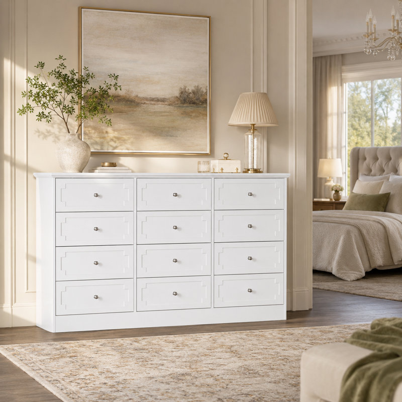 Delayla 61" Wide 12 Drawers Dresser, White