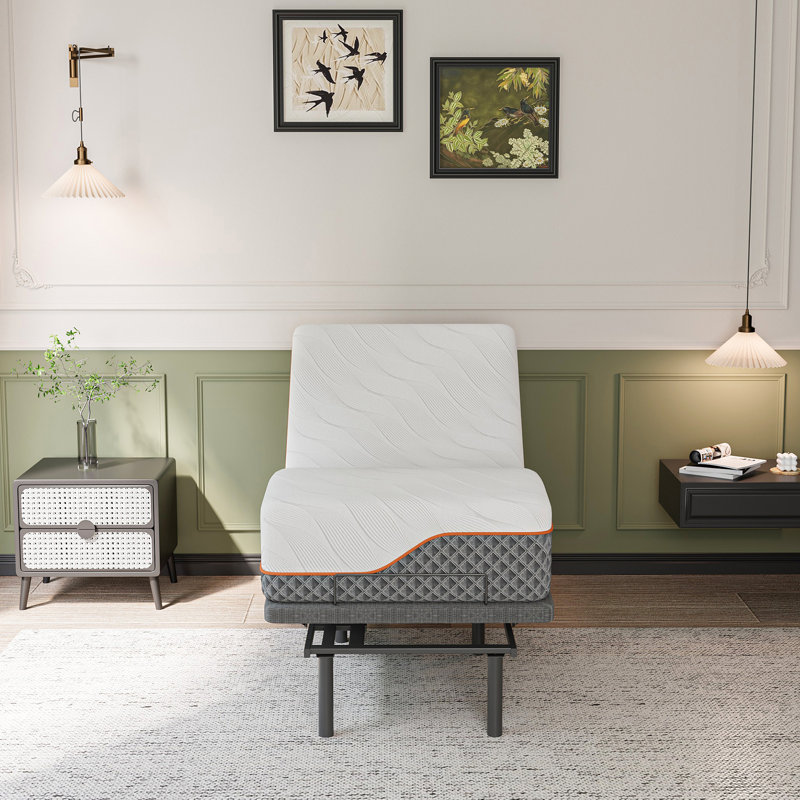 Lit réglable avec matelas hybride de 14 po, massage, télécommande sans fil, contrôle des applications, gravité zéro, éclairage sous le lit, ports USB et de type C des deux côtés
