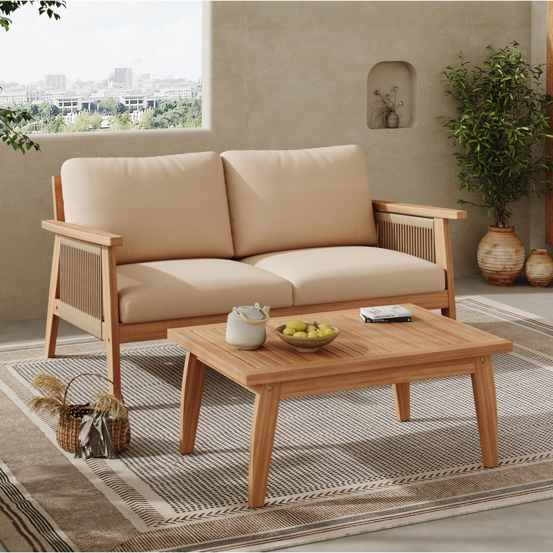 Ensemble de conversation d'extérieur 2 pièces en bois d'acacia et corde
