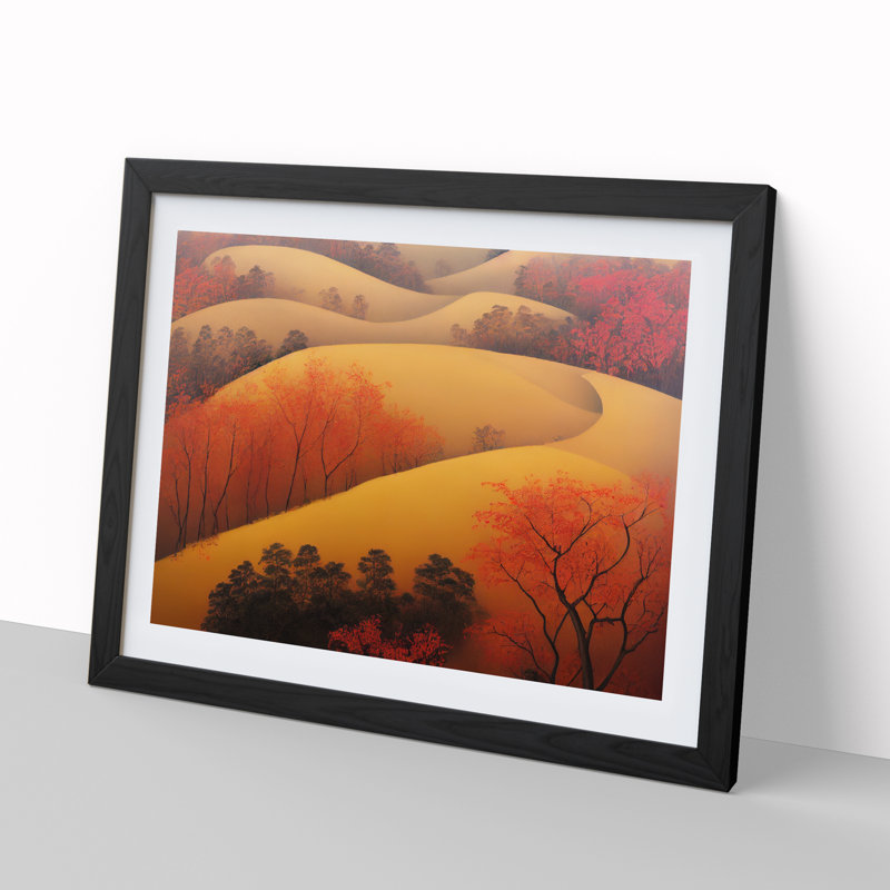 Autumn Meadow Landscape Vol.4 1 Piece Single Picture Frame Wall Art, 46cm H x 64cm W x 2cm D, Black Framed