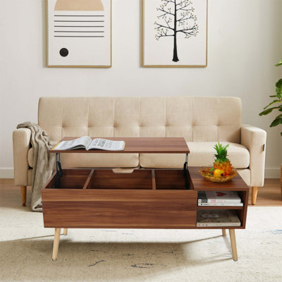 Kedus Single LiftT able Top Coffee Table with Hidden Compartment and Adjustable Storage Shelf