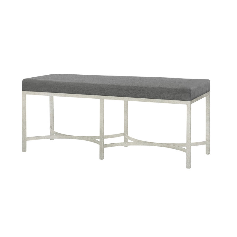 New Orleans Iron Bench, Oyster White/Charcoal Linen, 20" H x 48" W x 16" D