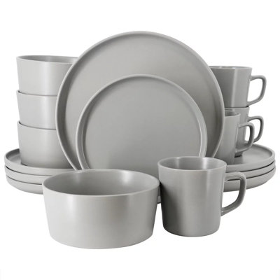Luxmatte 16 Piece Stoneware Dinnerware Set – Modern Matte Finish Plates And Bowls, Microwave & Dishwasher Safe, Service For 4