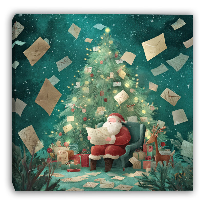 Lettres au père Noël, art mural sur toile tendue avec arbre de Noël, H 30 po x l 30 po
