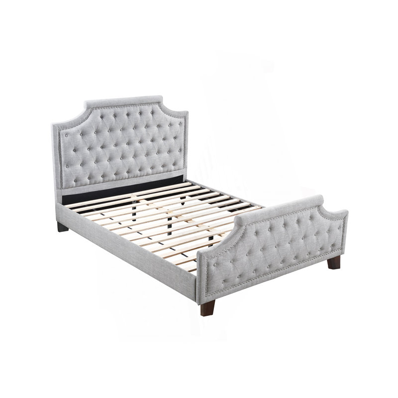 Mobilier de chambre à coucher gris capitonné américain, Lit double