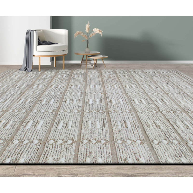 Hand Knotted Wool Geometric Area Rug in Sand, Rectangle 10' x 14'