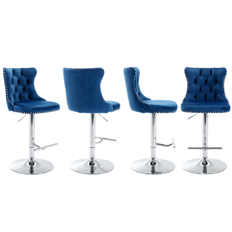 360°Swivel Adjustable Counter Height Bar Stools, 4, Blue, Sliver