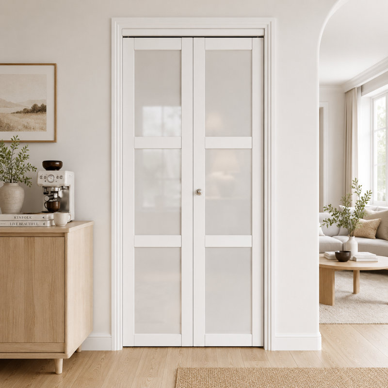 Porte pliante en verre givré 3-Lite 30 "x 80" avec trousse de quincaillerie d'installation, Frosted Glass, 30" x 80"