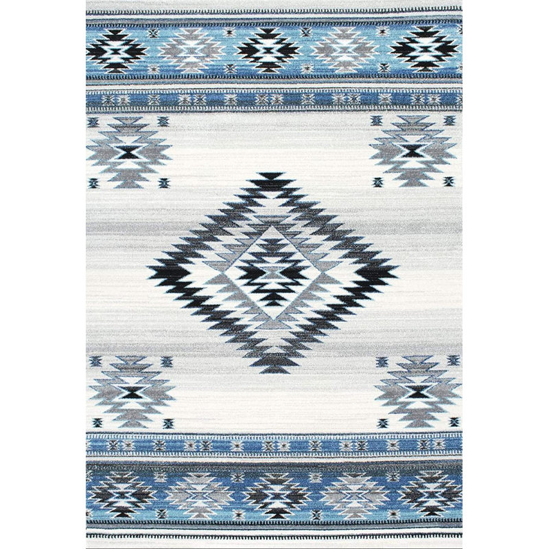 Tapis turquoise Rosebud Southwestern, Rectangle 8 pi x 10 pi