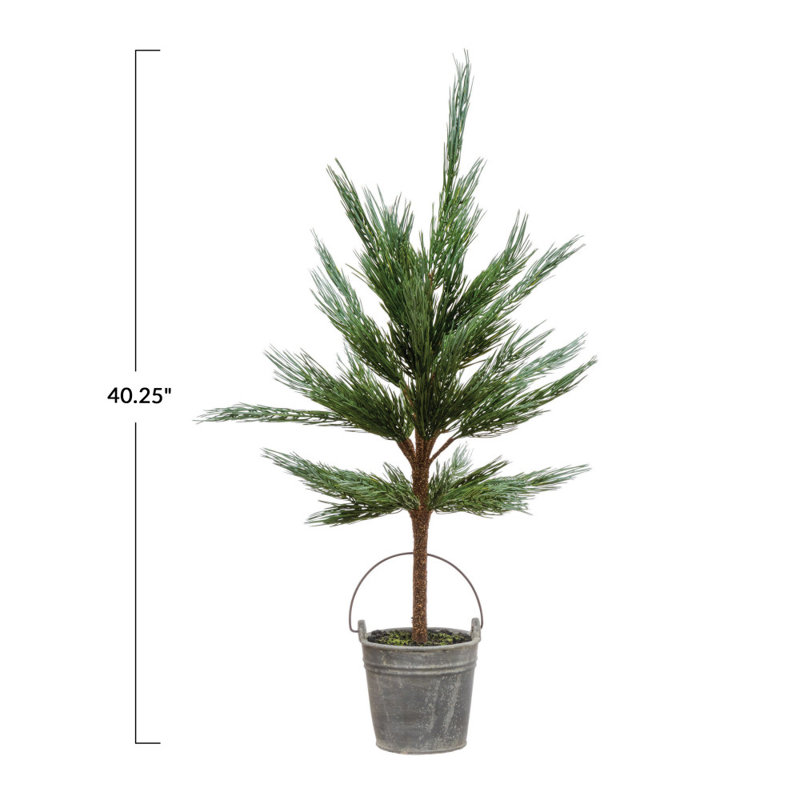 Faux pin en pot de ciment, Argent, H 40,13 po x l 15,38 po x P 15,25 po