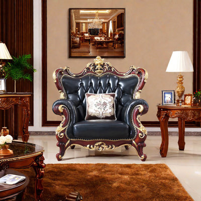 Solid Wood American Sofa Chair Leather Armchair