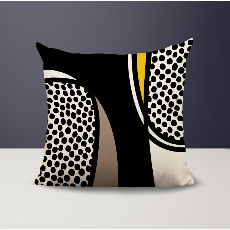 Oreiller carré réversible intérieur / extérieur Vie Abstract, H 15 po x l 15 po, Jaune