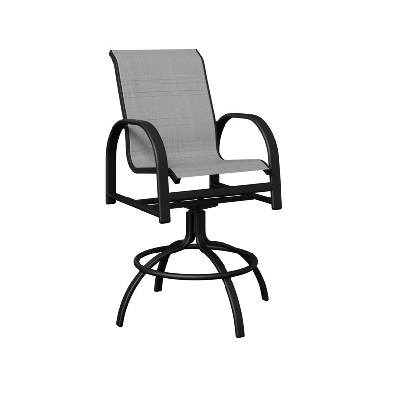 Berlin Gardens Murphy Aluminum Swivel Bar Chair Sling Fabric, Matte Black, Charm Platinum