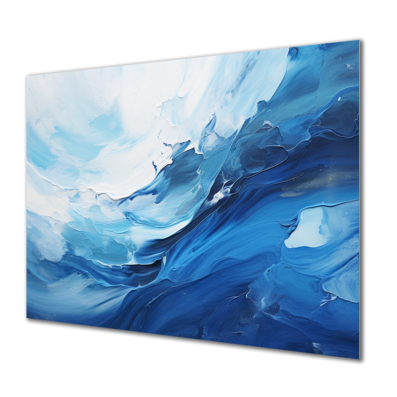 «Blue Emotional Tachisme Waves 4» - art mural en métal Tachisme MT136209, H 30 po x l 40 po x P 1,5 po