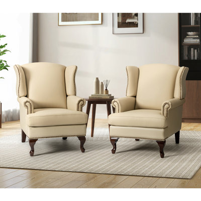 Ensemble de 2 fauteuils à oreilles en cuir véritable l 32,5 po Anapatrice