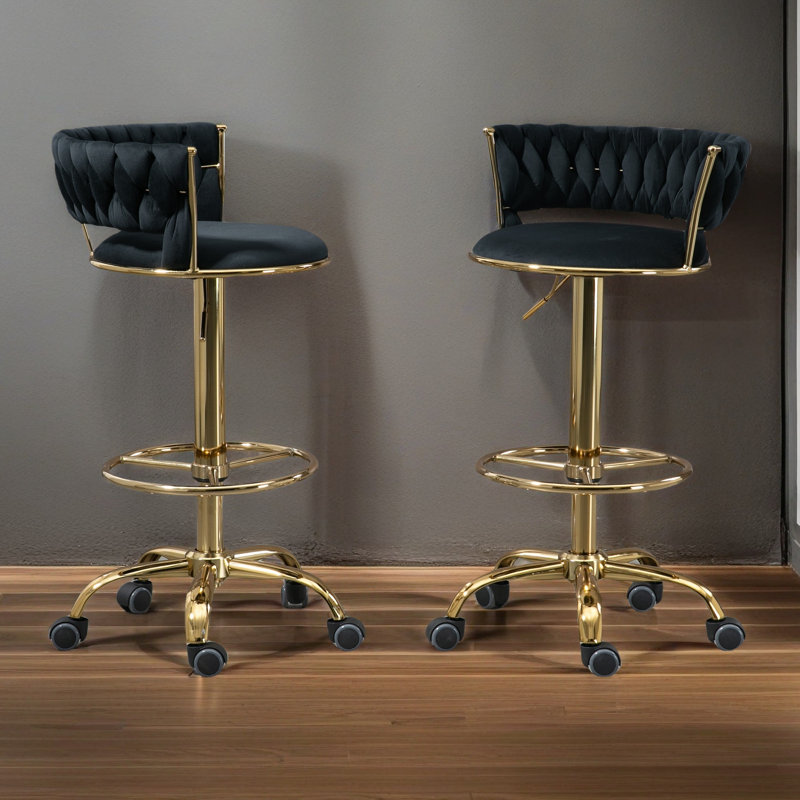 Ensemble de 2 tabourets réglables à 360 °, chaise de dessinateur ergonomique avec repose-pieds et dossier ronds, roulettes pivotantes pour spa, studio, salle de classe, laboratoire, comptoir, salon