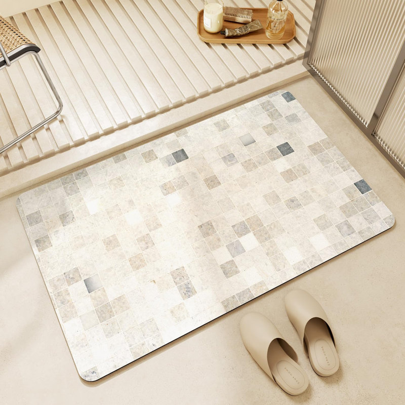 Ultra Thin Bath Mat, Non-Slip Rubber Super Absorbent Ultra-Thin Bathroom Rugs, Under Doors, Quick Dry Bathroom Floor Mats, Ideal for Shower, Tub and Sink, Hoar Frost