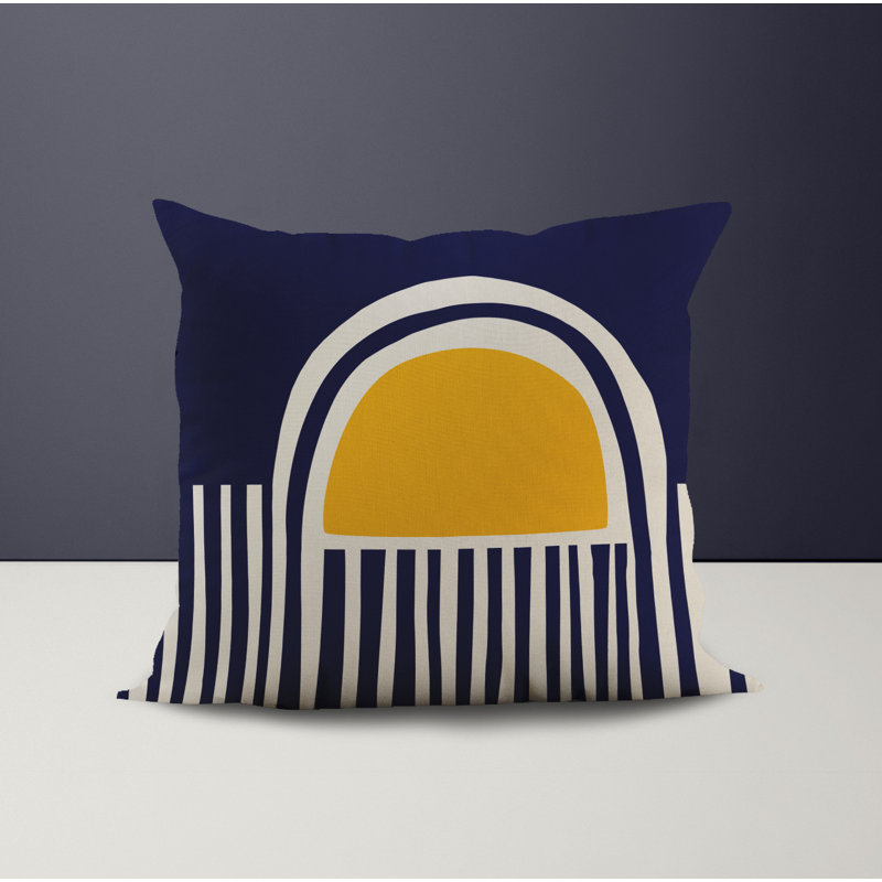 Jeté carré en polyester intérieur / extérieur, L 15 po x H 15 po, Jaune / Bleu Marine