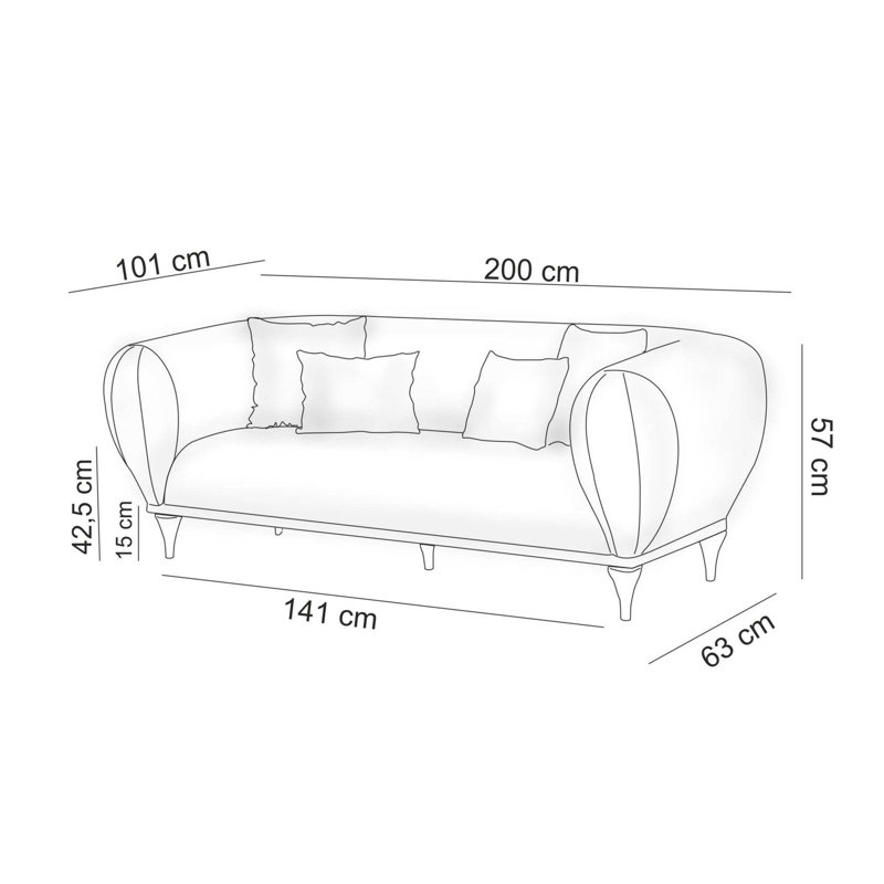 Canapé Chesterfield Caroyln, 100 % coton brun, H 22,4 po x l 78,7 po x P 39,8 po